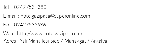 Gazipaa Star Hotel & Apart telefon numaralar, faks, e-mail, posta adresi ve iletiim bilgileri